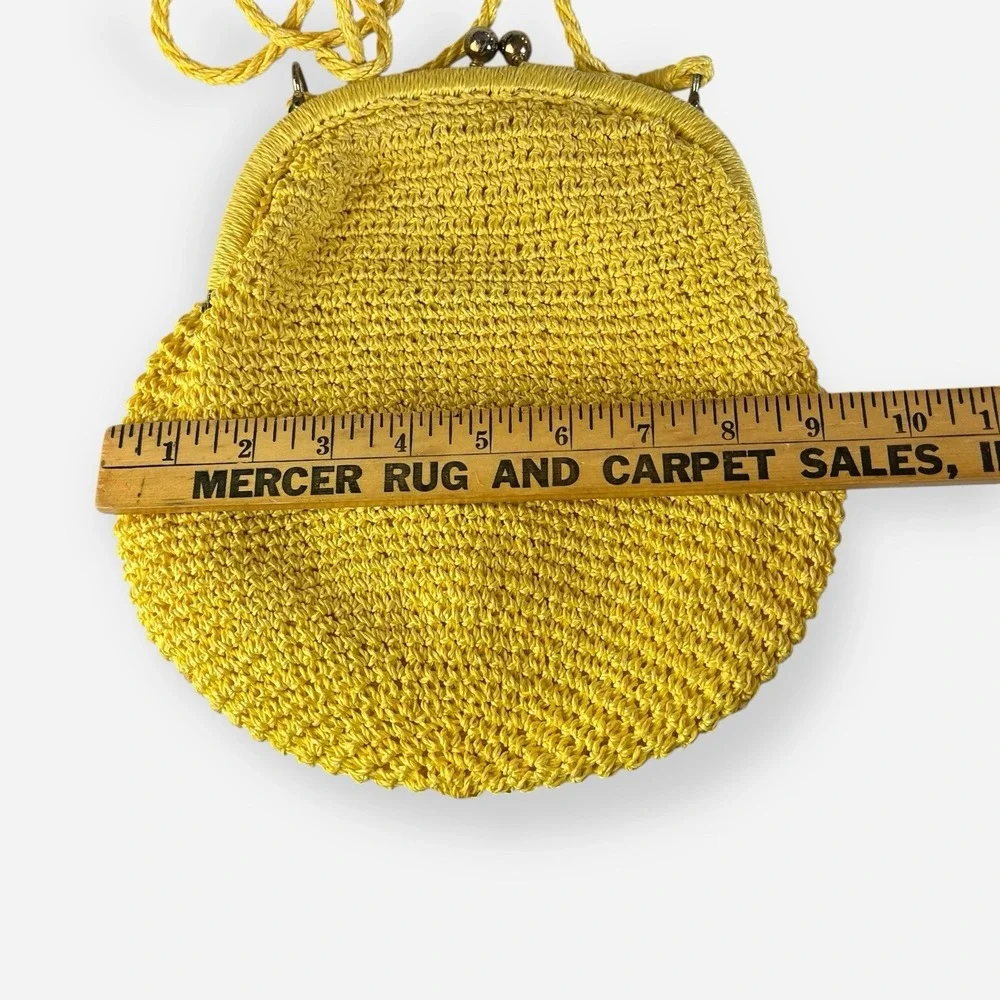 Au Courant Yellow Straw‎ Shoulder Bag Womens Raffia Japan Kisslock